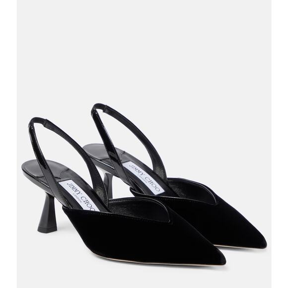 Jimmy Choo Maryanne Velvet Slingback Pumps SB Pointed Toe Patent Leather 36 - Picture 1 of 15